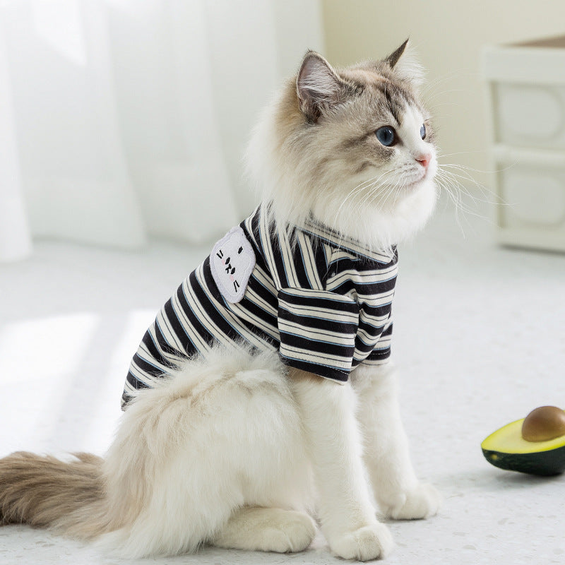 Spring And Autumn Thin Striped Two Feet Apparel Cat Kittens Air-conditioned Room Home Clothes Small Dog Dog Pet Clothes