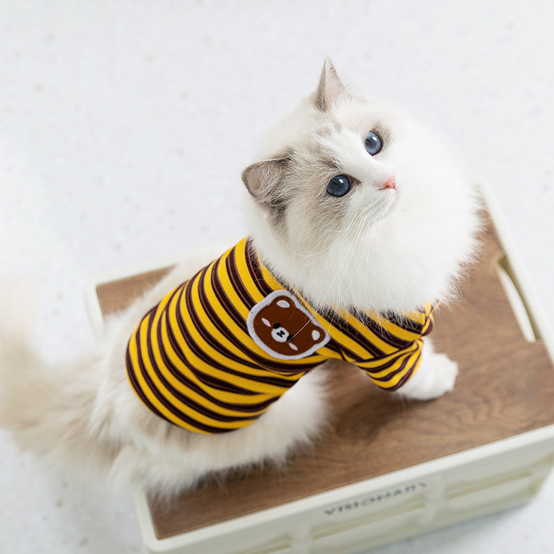 Spring And Autumn Thin Striped Two Feet Apparel Cat Kittens Air-conditioned Room Home Clothes Small Dog Dog Pet Clothes